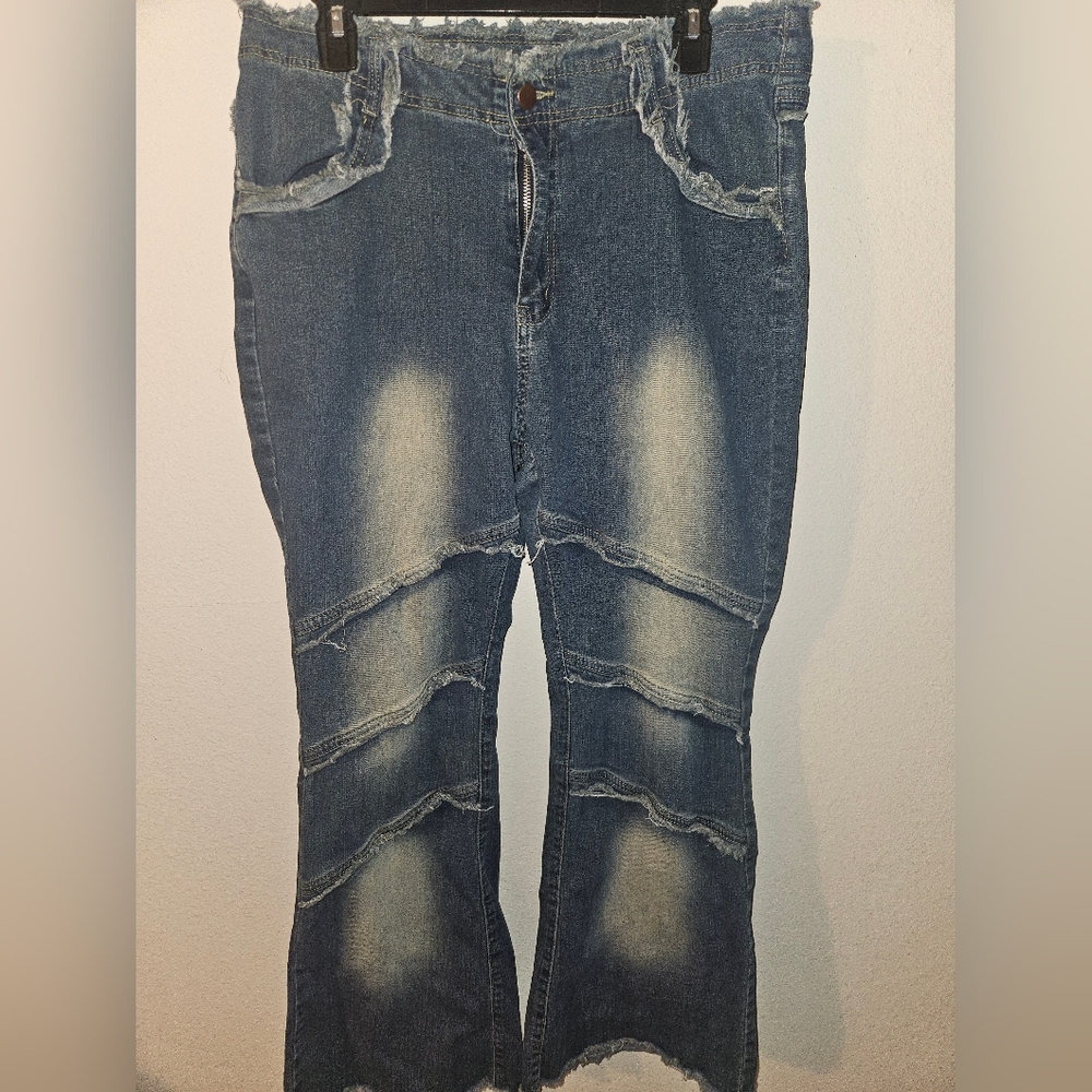 SHEIN Distressed Blue Boot Cut Jeans